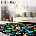 thumbnail image 2 of ODIKA 4'x6' Machine Washable Non-Slip Area Rug, Botanical Jungle Frogs With Dotted Leaf Insect High Traffic Rug, Black, 726702, 2 of 7