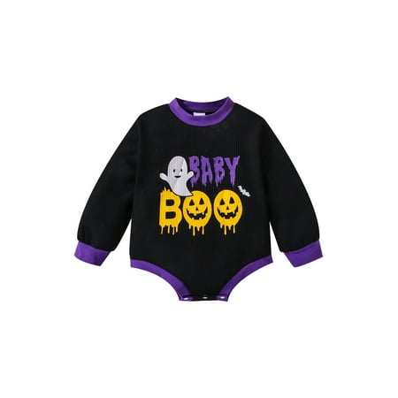 

Genuiskids Newborn Baby Girl Boy Halloween Crewneck Sweatshirt Long Sleeve Romper Oversized Pullover Sweater Bodyusuit Tops Cute Fall Winter Clothes