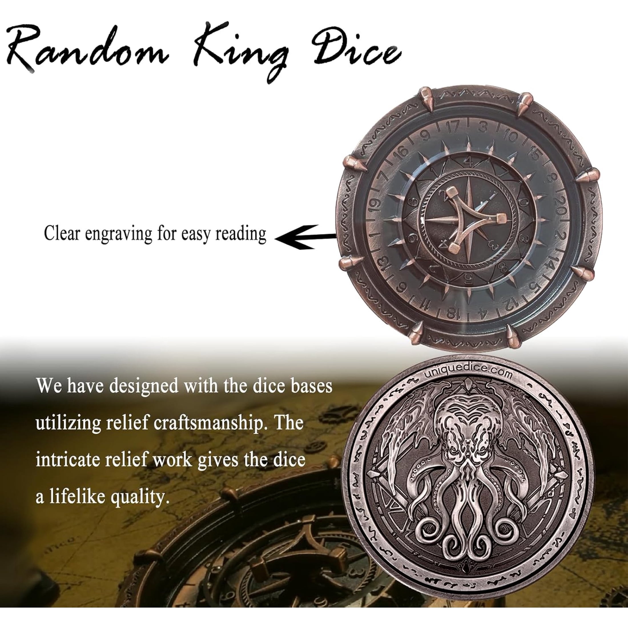 Metal DND Dice Spinner/Wand Dice, Cthulhu Awaken, Random King 7-in-2 Dual-Spin Wheels Dice