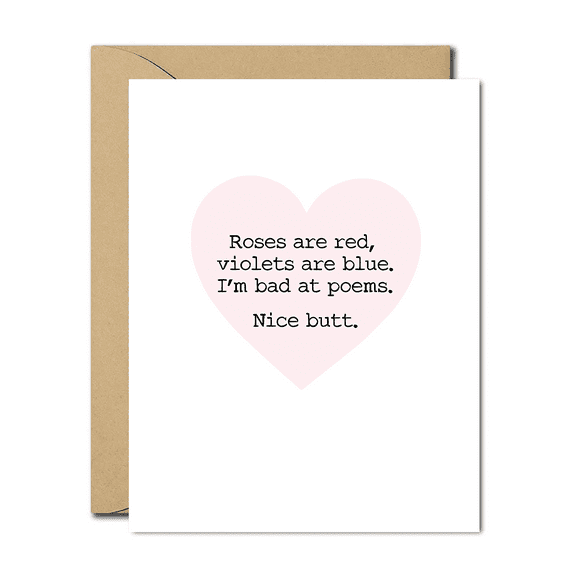 Funny Love Card – "Roses are Red, Violets are Blue" Humor Card with Cute Heart Design – Blank Inside for Personal Messages – Ideal for Valentine's Day, Anniversaries, or Just Because