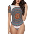 thumbnail image 2 of Uemuo Mandala Pattern Women's One Piece Short Sleeve Swimsuit Rash Guard Surfing Modest Quick-drying Swimsuit Beach Essentials-Small, 2 of 9
