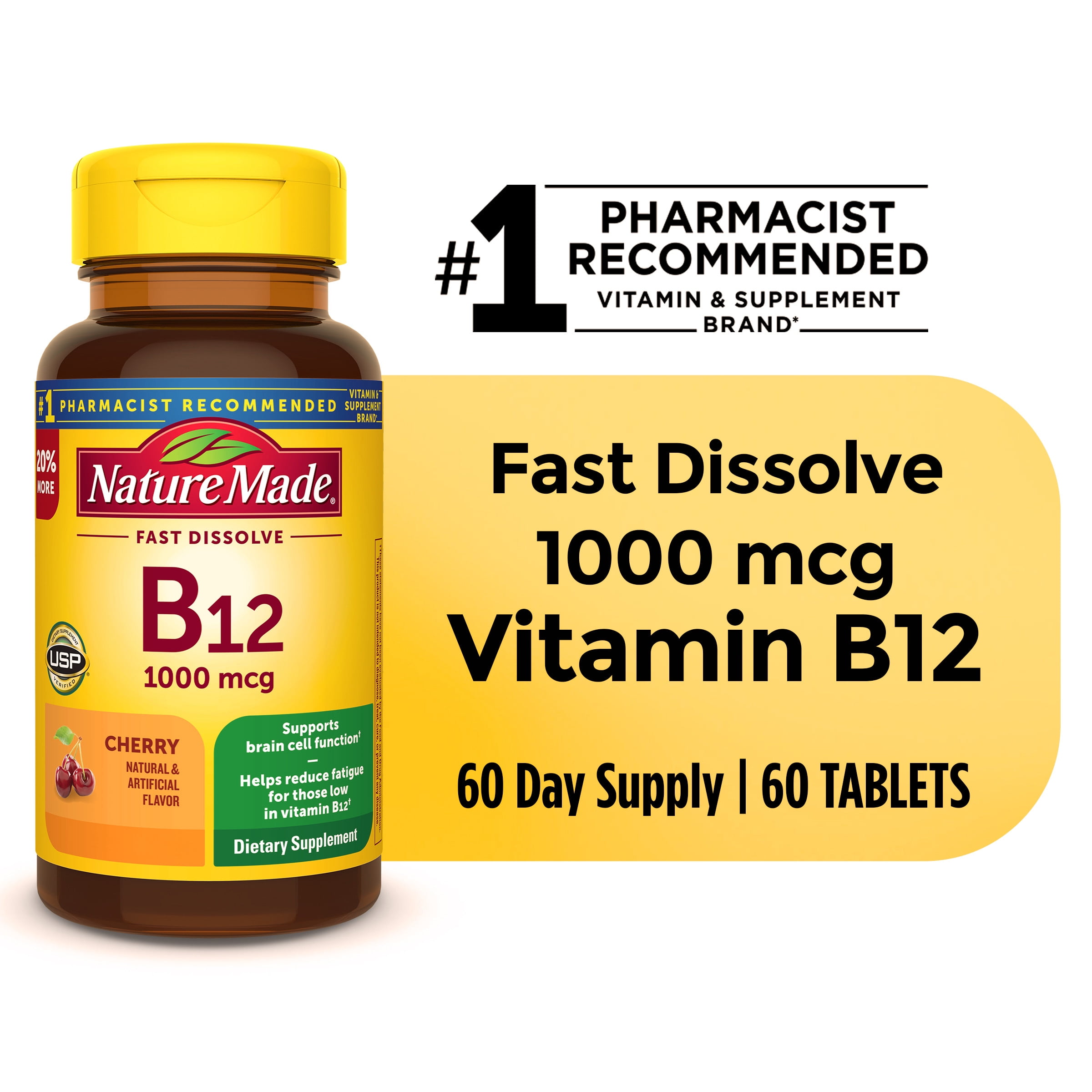 Nature Made Vitamin B12 Sublingual 1000 Mcg Sugar Free Fast Dissolve Tablets 60 Count
