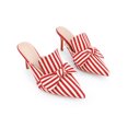 thumbnail image 4 of BLISSFUL STEP Bow Stripe Pointed Toe Stiletto Heel Mules for Women Red 9, 4 of 6