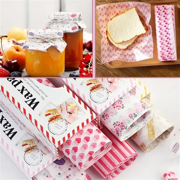 50pcs Cute Printed Disposable Wax Paper, Disposable Oilproof Wax Paper for Cake Bread Food Packaging