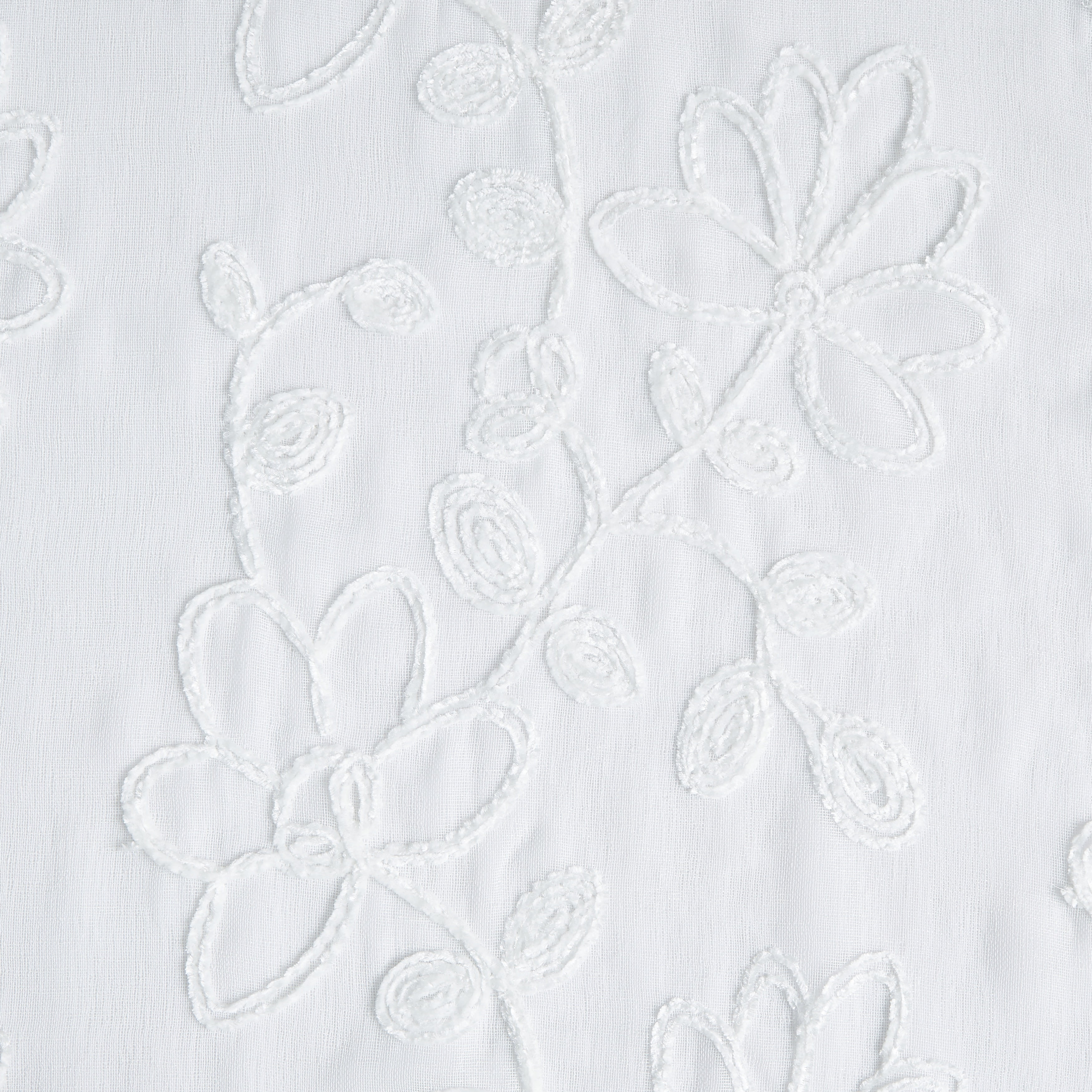 Dainty Home Rita 3D Floral Chenille Embroidered Solid Sheer Linen Look 76" x 84" Window Curtain Panel Pair in White
