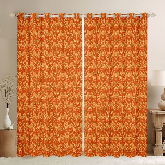 Feelyou Mandala Damask Black Out Curtains, Orange Red Bat Curtains Pack of 2 (42x63 Each)