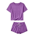 thumbnail image 5 of BUIGTTKLOP Lounge Sets for Women Crewneck Short Sleeve Tops Drawstring High Waisted Shorts 2 Piece Outfits, 5 of 6