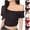 Black, variant on Casual Tops For Women Short-Sleeved Off-The-Shoulder Pullover Solid Color Summer Blouses