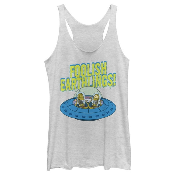 Women's The Simpsons Foolish Earthlings Racerback Tank Top White Heather Small