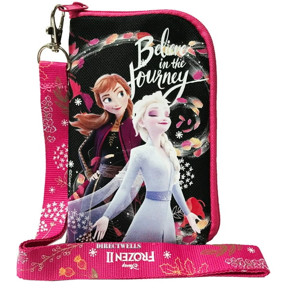 Disney Frozen Black Lanyard with Detachable Cellphone Case Or Coin Purse