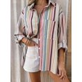 thumbnail image 4 of Camisa Casual De Rayas Multicolor Con Botones Y Bolsillo Para Mujer, 4 of 30