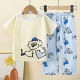 thumbnail image 2 of TOWED22 Toddler Girl Boy Kids 2 Piece Outfits Trendy Print Short Sleeve Crewneck T-Shirt and Elastic Waist Shorts Set Summer Clothes(Sky Blue,5-6 Y), 2 of 4