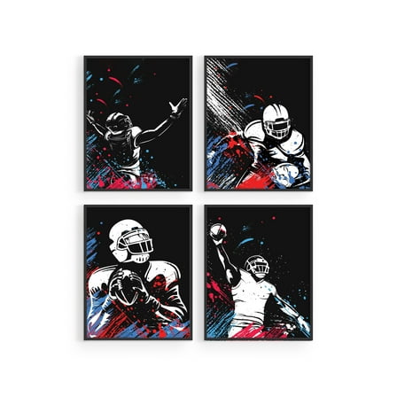 Football Wall Art Prints - Set of 4 (8x10) Unframed Football Posters - Football Room Decor For Men Kids Teenagers - Football Poster Set For Bedroom Man Cave - Football Wall Decor - Football Boys Bedro