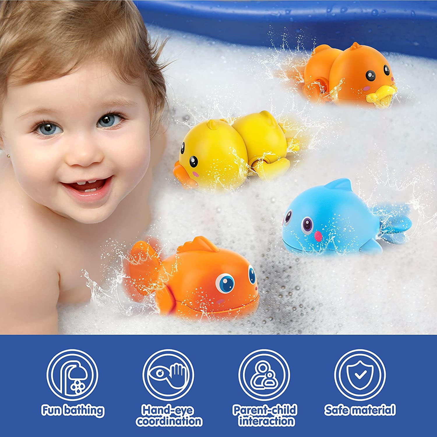 Bath Toys for Toddlers, Magnetic Fishing Games Baby Bath Toys, Wind-up  Swimming Fish Duck Whale Toys Floating Pool Bathtub Tub Toys for Toddlers  Kids Infant Age 1 2 3 4 5 Boys Girls 