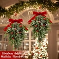 thumbnail image 3 of laqbezok 2 Pcs 16'' Christmas Mistletoe Picks Decor, Artificial Mistletoe Kissing Ball Decoration, Xmas Hanging Bunch Ornament with Red Velvet Bow Red Berries Pine Cones for Home Door Decor, 3 of 14