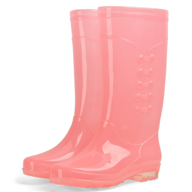 Botas de lluvia altas, antideslizantes, impermeables, de PVC, transparentes, con funda de algodón de felpa, para mujer adulta, color rosa 35