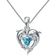 Dolphin Necklace Twin Blue Ocean Nautical Silver Beach Sea Fish Crystal Diamond Cubic Zirconia Butter Fly Pendant Chain