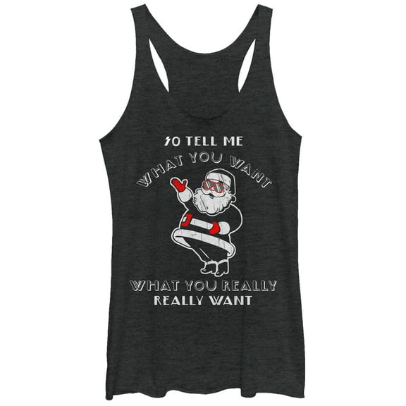 Women's Lost Gods Christmas Santa Tell Me What You Want  Racerback Tank Top Black Heather X Small