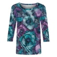 thumbnail image 2 of Camisetas de Manga 3/4 para Mujeres Impresas Cuello Redondo Blusa Casual Top de Verano Suave, 2 of 5