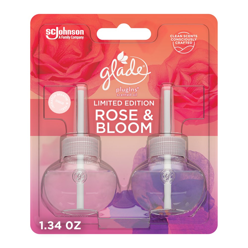 Glade PlugIns Scented Oil, Rose & Bloom, Scented Oil Diffuser, 2
