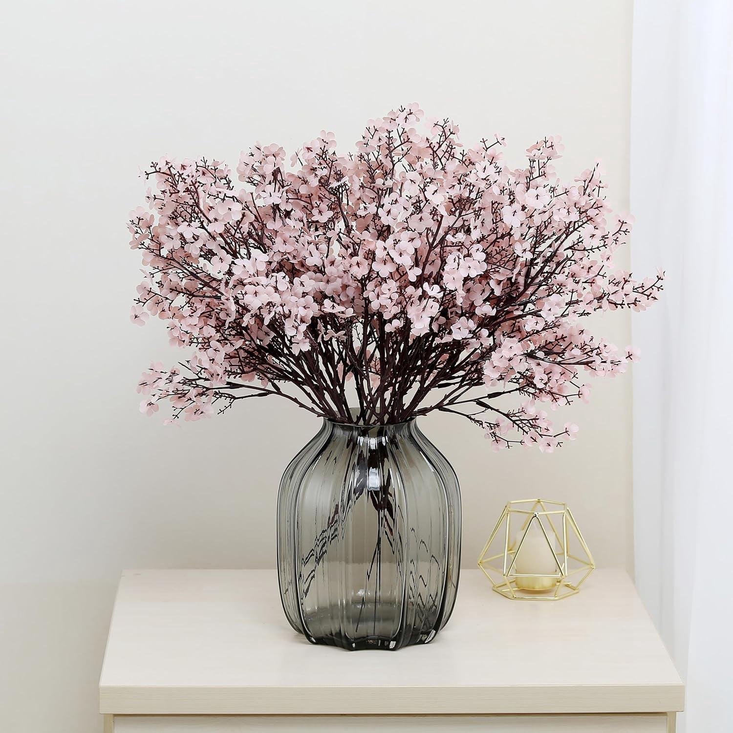 Babys Breath Silk Artificial Flowers 6 Bundle European Fake Plants Decor Wedding Party Fall Stems Decoration Bouquets DIY Home Garden (Beige Brown-6pcs)