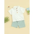 thumbnail image 3 of Suealasg Toddler Baby Boys 2Pcs Outfits Set Clothes 1T 2T 3T 4T Summer Beach Party Shorts Set Kids Boys Short Sleeve Lapel Collar Tops + Shorts Set, 3 of 9