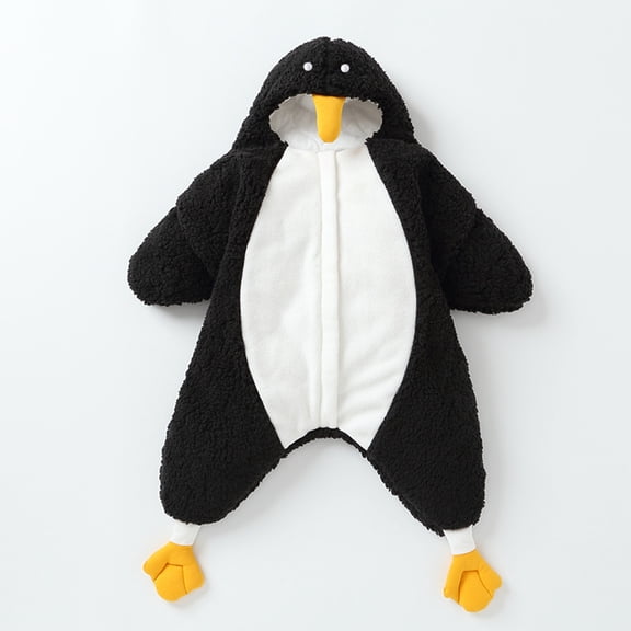 Toddler Boys Girls Cute Homewear Clothes Solid Color Penguin Warm Fleece Thicken Zipper Hoodie Sleeping Bag