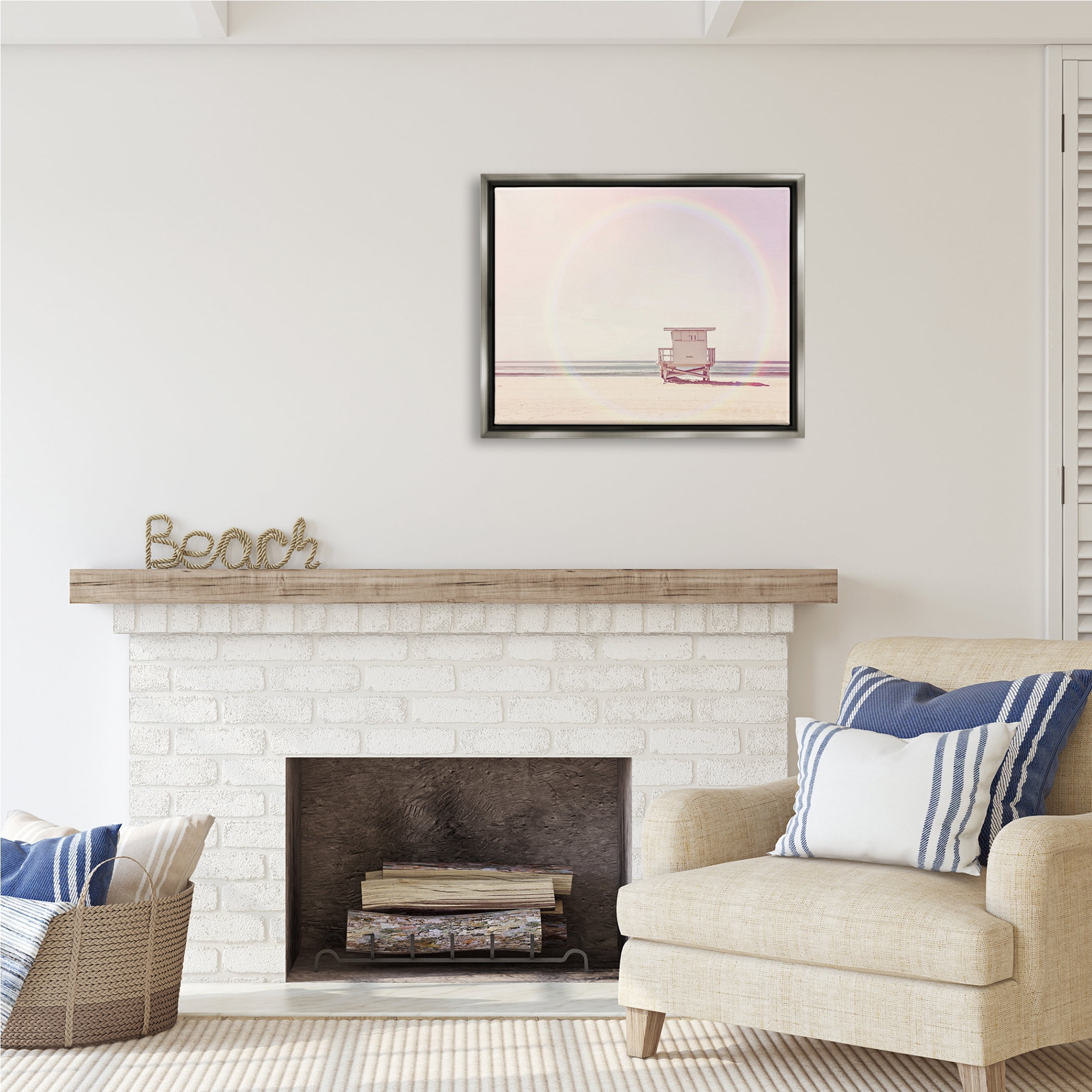 Stupell Industries Rainbow Beach Hut Photography Nature Photography Gray Floater Framed Art Print Wall Art, 31 x 25