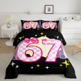 thumbnail image 2 of spefrowx Coquette Number 67 Queen Comforter Set for Girls, Pink Checker Bow Star Comforter Sets Queen, Black Reversible, 3pcs, 1 Comforter and 2 Pillowcases, 2 of 6
