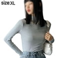 thumbnail image 2 of Camisas de manga larga con cuello alto para mujer, ajustadas, informales, con capas, 2 of 5