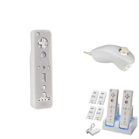 Insten White Remote+Nunchuck Left Case+2 Remote Charger Stand w/ 4-pack 2800mAh Rechargeable Battery For Nintendo Wii