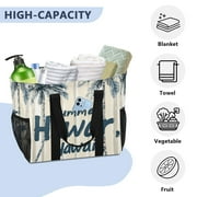 YAZAOO Mesh Beach Bags Totes Foldable Multiple Pockets Creatively Tropical Breeze Printed