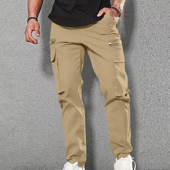 jjayotai Men's Cargo Length Pants Men Casual Multiple Pockets Outdoor Straight Type Fitness Pants Cargo Pants Trousers