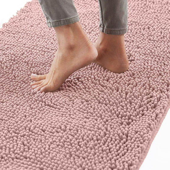 Bath Rug 24x17, Thick Soft Absorbent Chenille, Rubber Backing Quick Dry Microfiber Mats, Machine Washable Rugs for Shower Floor, Bathroom Runner Bathmat Accessories Decor, Dusty Rose