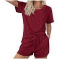 thumbnail image 2 of AherBiu Womens Pajama Sets Ribbed Short Sleeve T Shirts Pjs Set Elastic Waist Shorts Homewear Sleepwear, 2 of 6