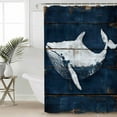 thumbnail image 2 of Extra Long Shower Curtain 72x84 Inch, Summer Blue Whale Shower Curtain Waterproof Bathroom Decor Coastal Ocean Vintage Wooden Grain Fabric Bath Curtain Set Accessories with Hooks, 2 of 6
