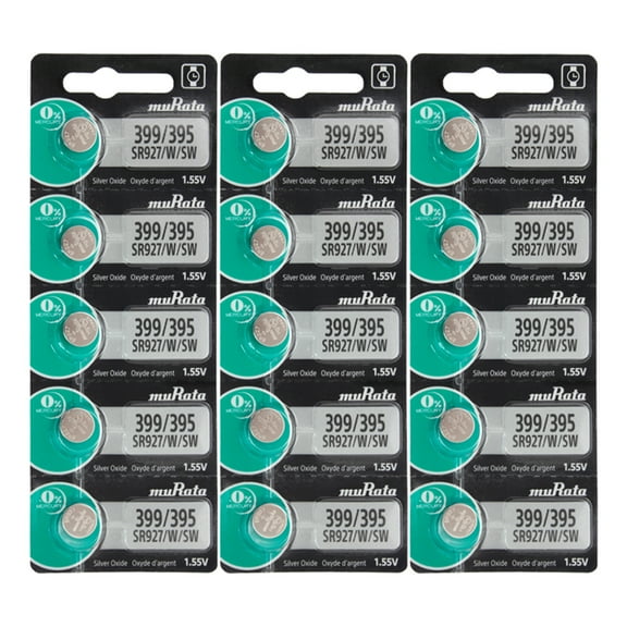 Genuine Murata 399/395 (SR927SW) 1.55V 0%Hg Watch Battery (15 Pack)