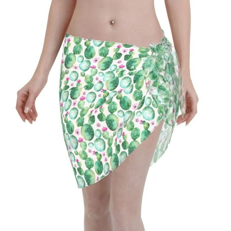 Qekee Cactus Plants Women s Short Sarongs Cover Ups Sheer Bikini Wraps for Swimwear