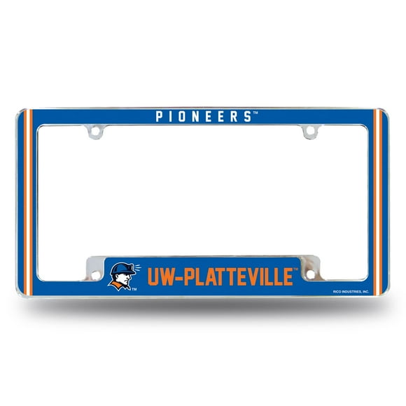 Rico Industries NcAA Wisconsin-Platteville Pioneers Primary 12 x 6 chrome All Over Automotive License Plate Frame for carTruckSUV