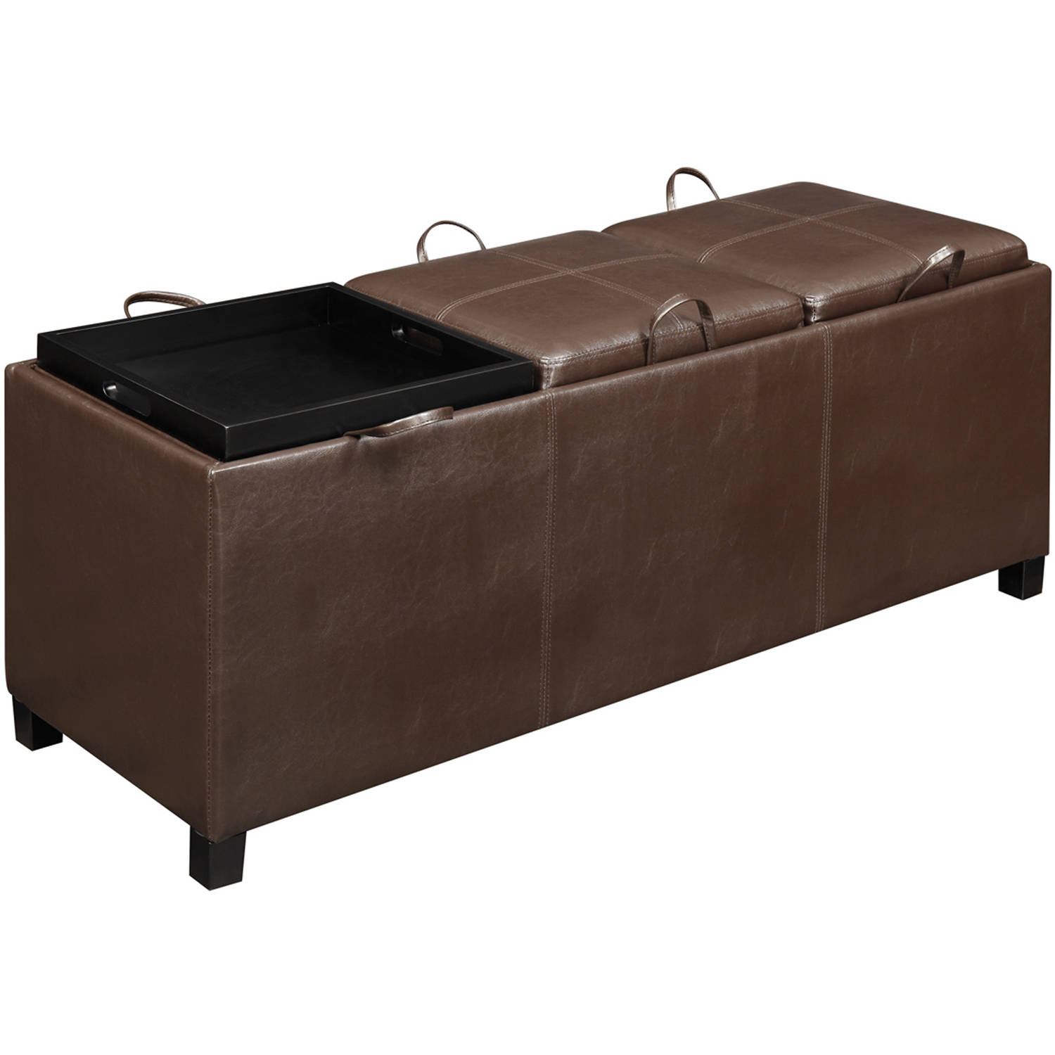 Designs4Comfort Faux Leather Storage Bench with 3 Tray Tops, Espresso - image 5 of 6