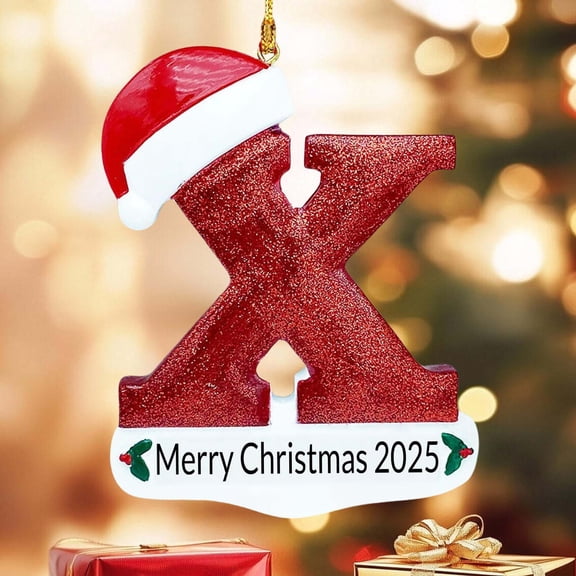 26 Pcs Acrylic Alphabet Christmas Tree Ornaments With Red Santa Hats DIY Decorations For Home Holiday Xmas Tree