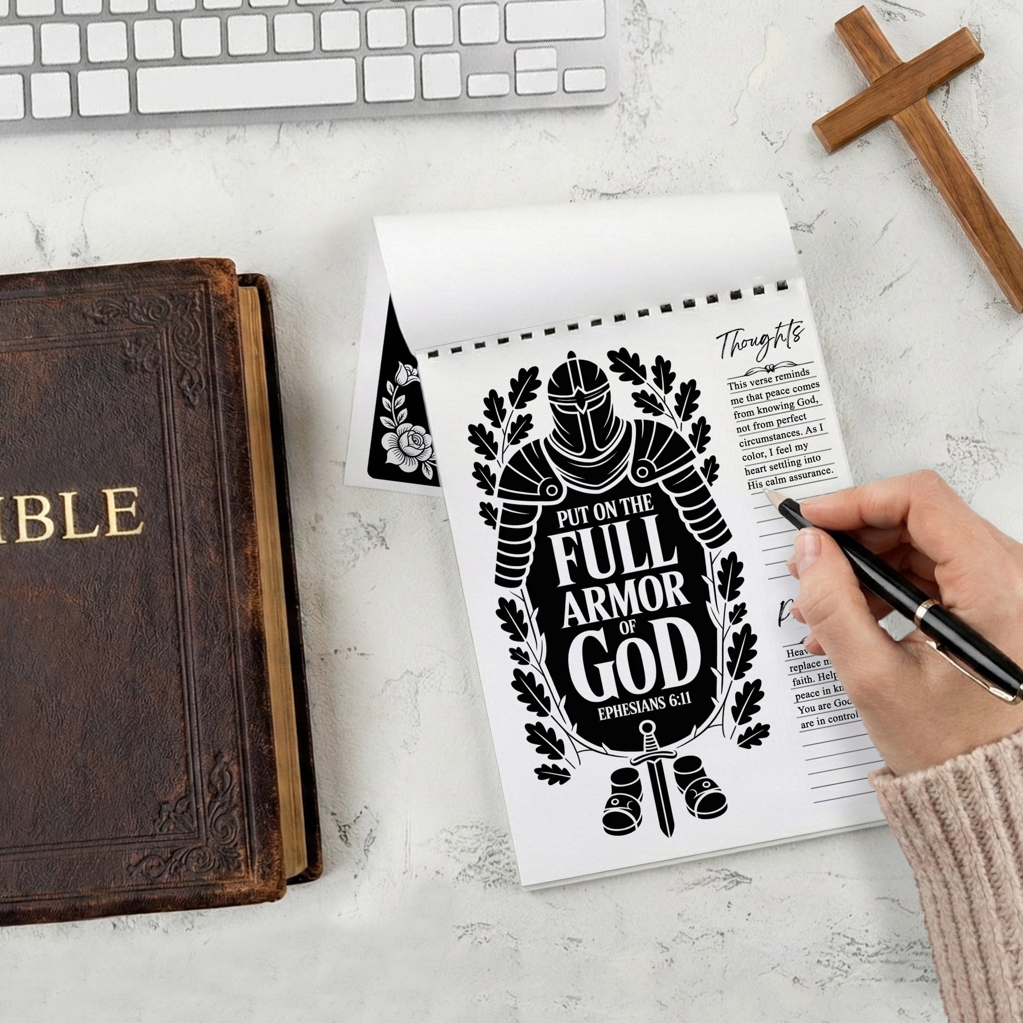 The Epistles Monochrome Coloring Book for Adults, 30 Minimalist Scripture Art Pages with Reflection & Prayer Space, Spiral Bound, A4 or A5 Softcover or Wood Cover
