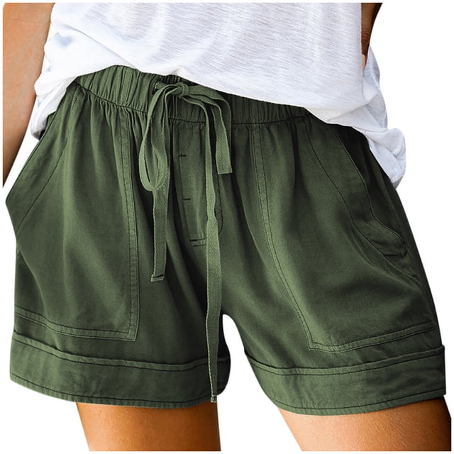 Women Comfy Drawstring Casual Elastic Waist Solid Color Shorts Summer Beach Lightweight Short Pants with Pockets