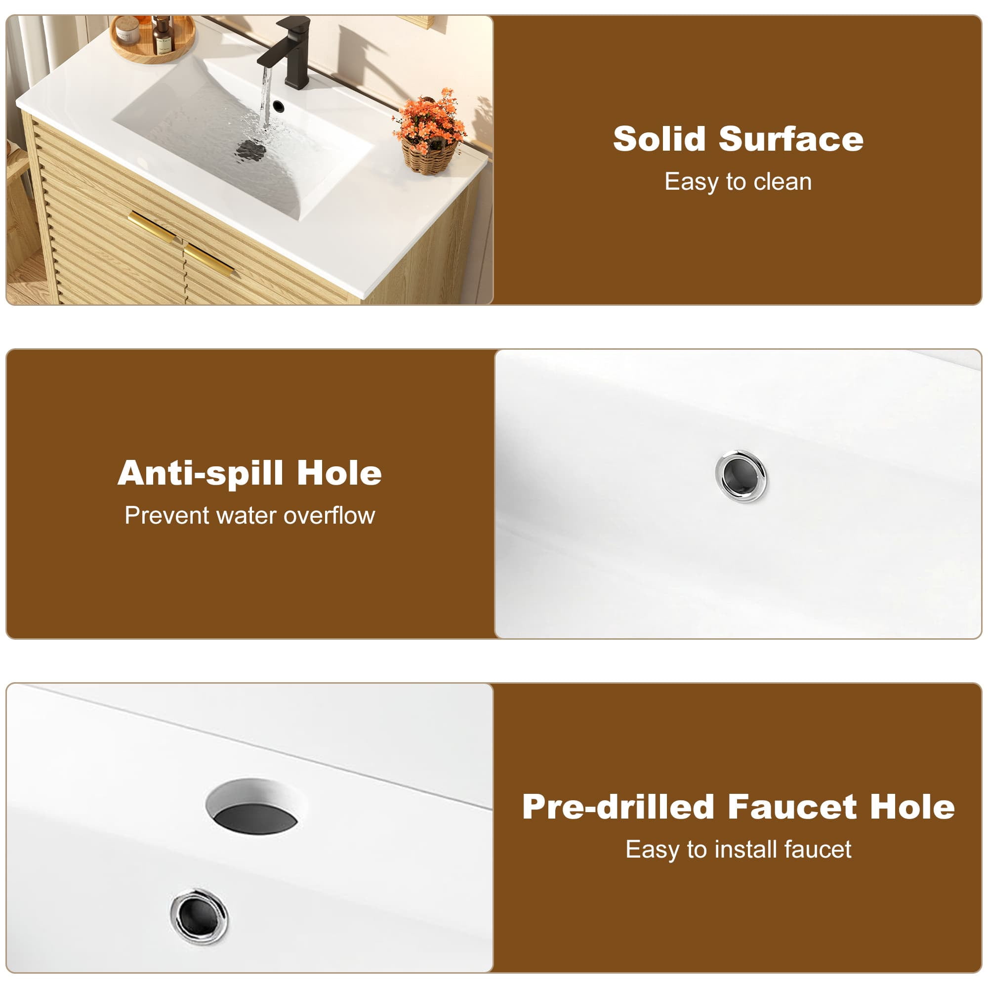 36" Modern Bathroom Vanity with Sink and Faucet Combo, Double Fluted Door Vanity Set, Ceramic Integrated Basin, 6-Tier Smart Storage Organization