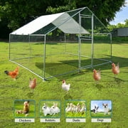 Yamissi Large Metal Chicken Coop with Run, Walkin Poultry Cage for Yard with Waterproof Cover, 9.8 x 9.8 x 6.6 ft Peaked Roof for Hen House, Duck and Rabbit, Silver