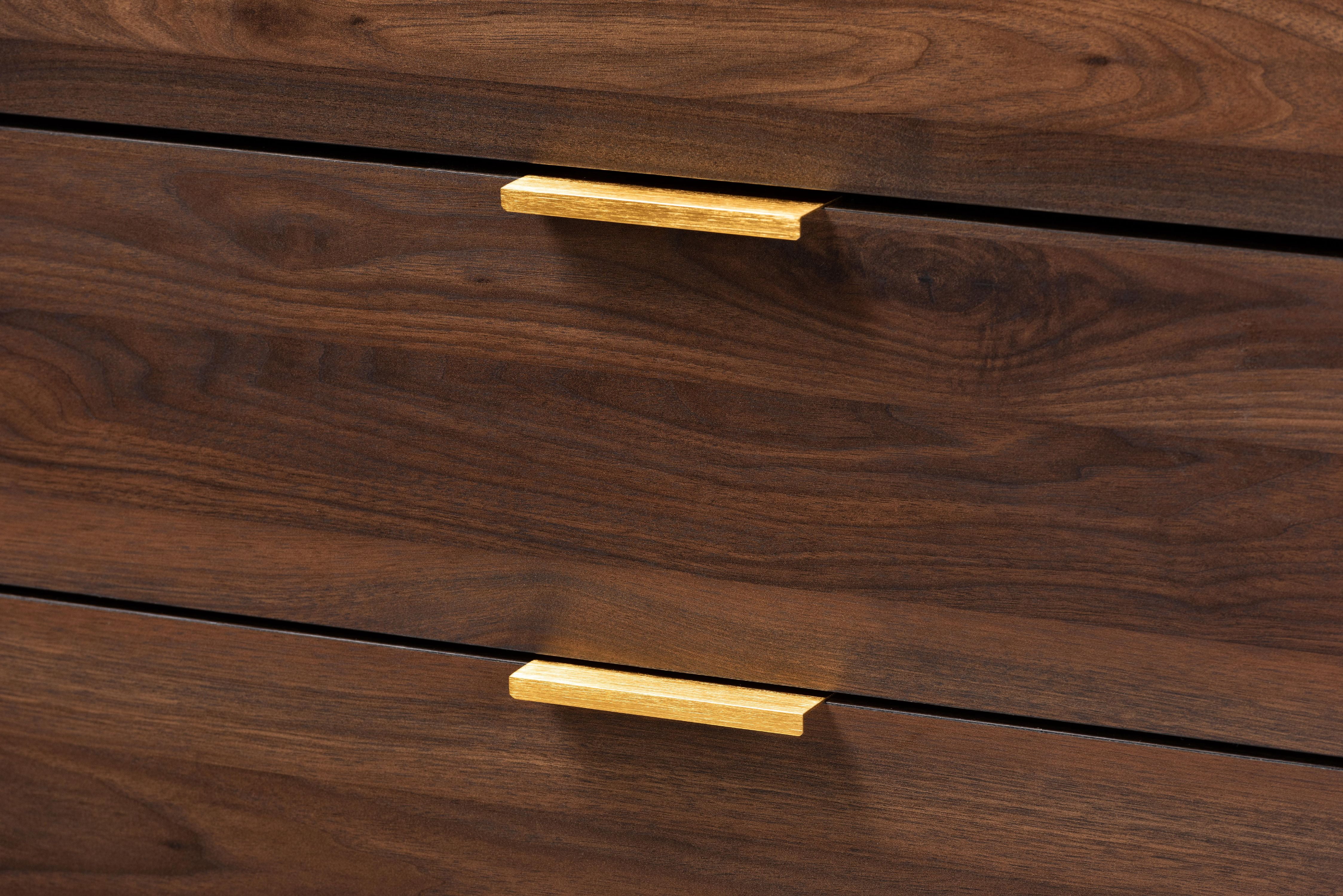 Baxton Studio Lena Mid-Century Modern Walnut Brown Finished 5-Drawer Wood Chest