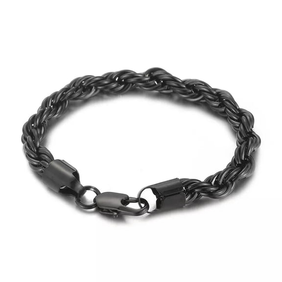HOOUN 8mm 8.66'' Black Stainless Steel Singapore twist chain Rope Bracelet For Mens
