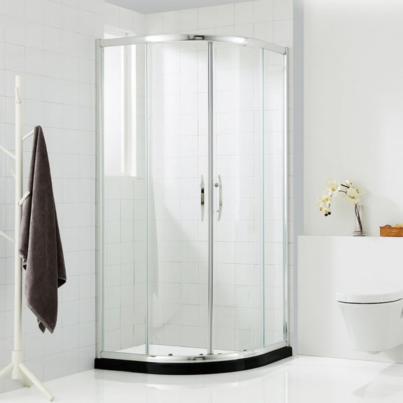 Dreamwerks 40 in. W x 79 in. H Framed Round Sliding Shower Enclosure Stall with Clear Glass in Chrome