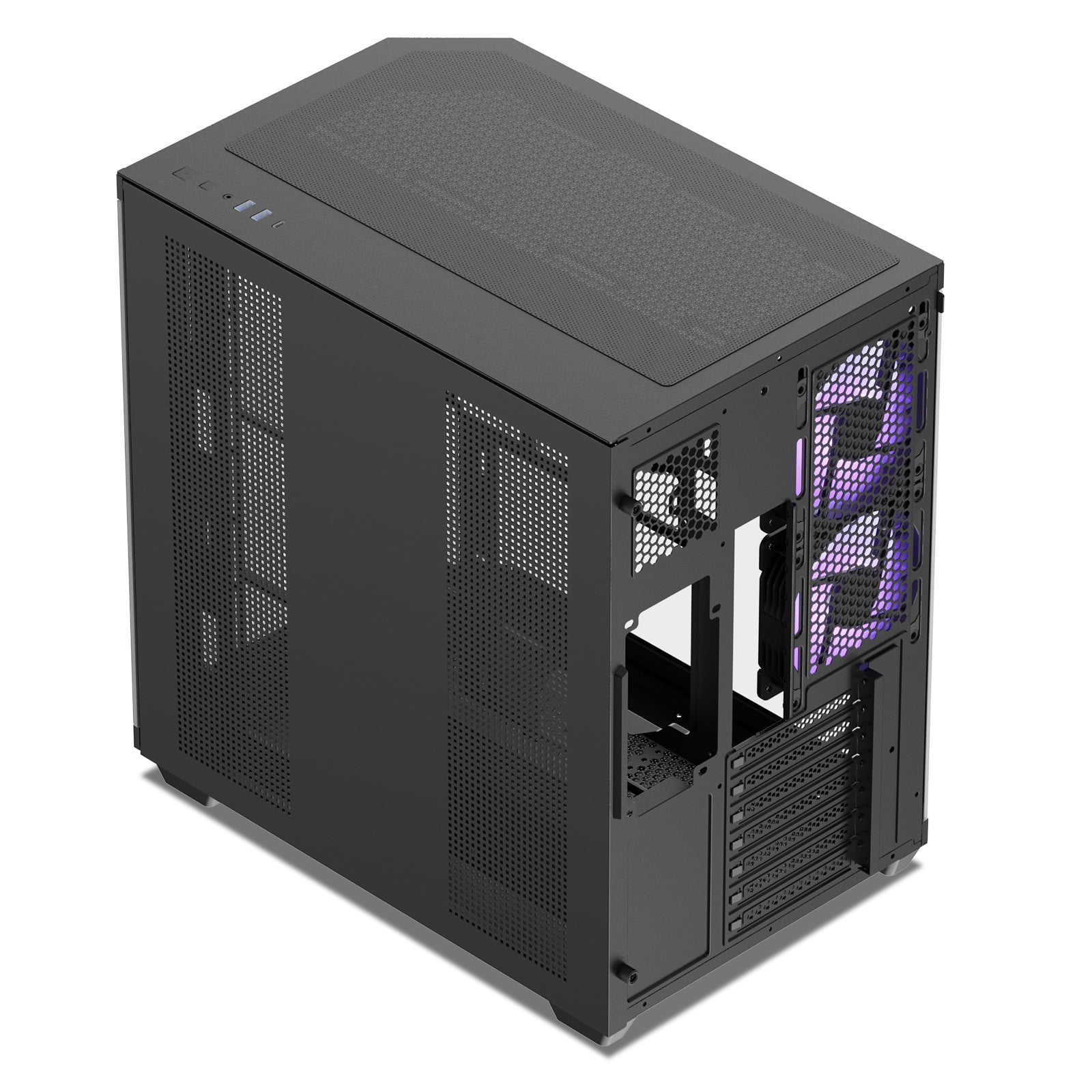 Vetroo CT3 ATX Mid-Tower Gaming Computer PC Case, Triple-Sided Tempered Glass Panoramic View, Supports 360mm Radiator & 11 Fans, Up to 410mm GPU, Type-C Ready, High-Airflow for 50 Series GPUs - Black