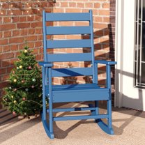 FURRYFECTION Outdoor Rocking Chair with High Ladder Back,HDPE Plastic Porch Rocker Chairs for Patio,Garden,Lawn,Balcony,Blue
